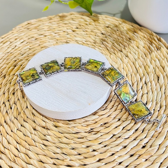 Vintage Abalone Shell Panel Link Bracelet with Silver Tone Toggle Close. - Picture 3 of 15